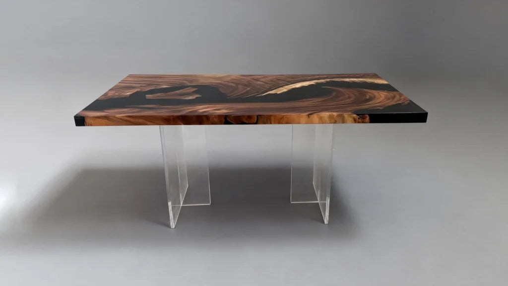Place the resin tabletop onto the table legs.