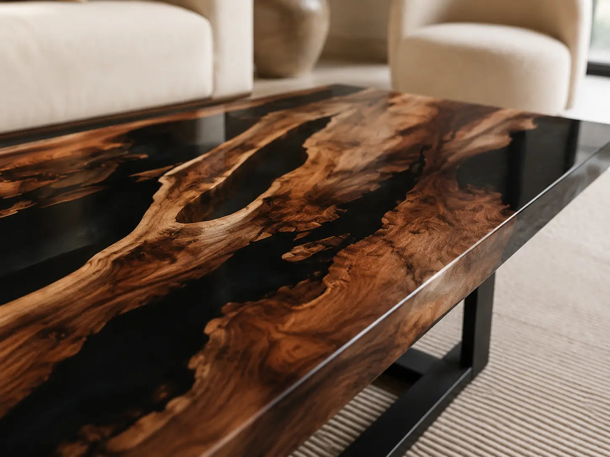 ECTC01 Night Garden Black Epoxy Black Walnut Coffee Table featuring handcrafted black walnut and black resin-2