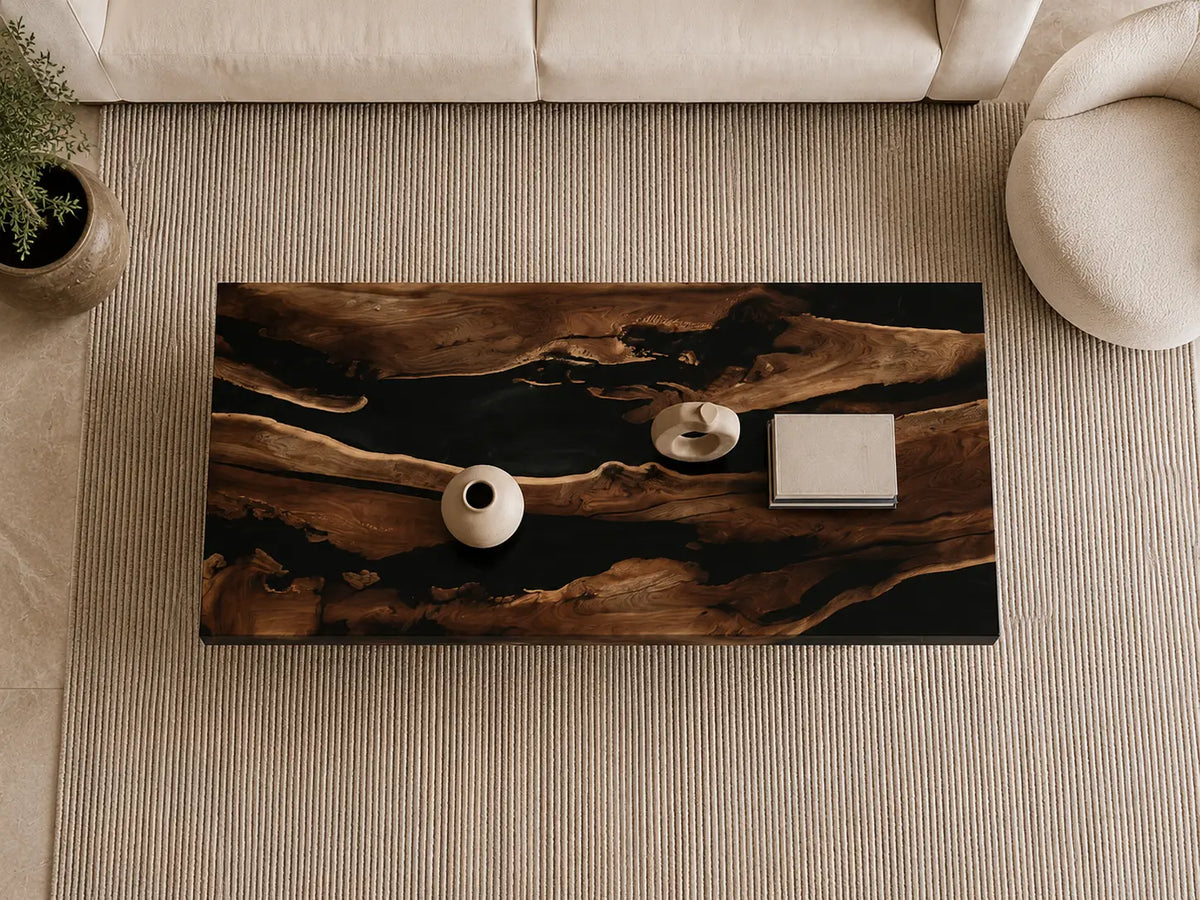 ECTC01 Night Garden Black Epoxy Black Walnut Coffee Table featuring handcrafted black walnut and black resin-4