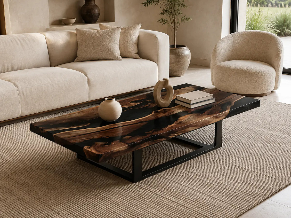 ECTC01 Night Garden Black Epoxy Black Walnut Coffee Table featuring handcrafted black walnut and black resin-1