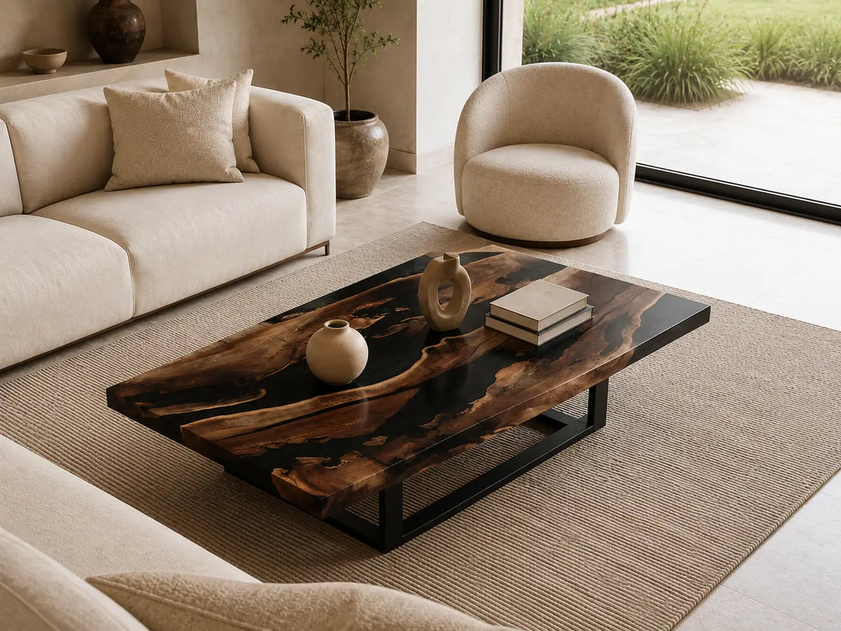 ECTC01 Night Garden Black Epoxy Black Walnut Coffee Table featuring handcrafted black walnut and black resin-5