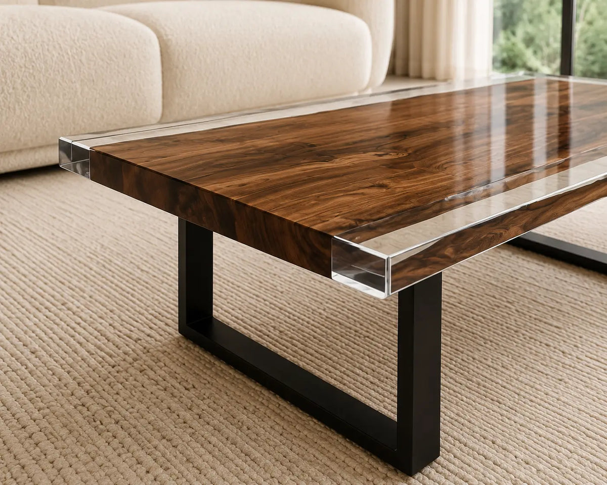 ECTC02 Glass Edge Crystal Clear Epoxy Black Walnut Coffee Table featuring handcrafted black walnut and crystal clear resin-3