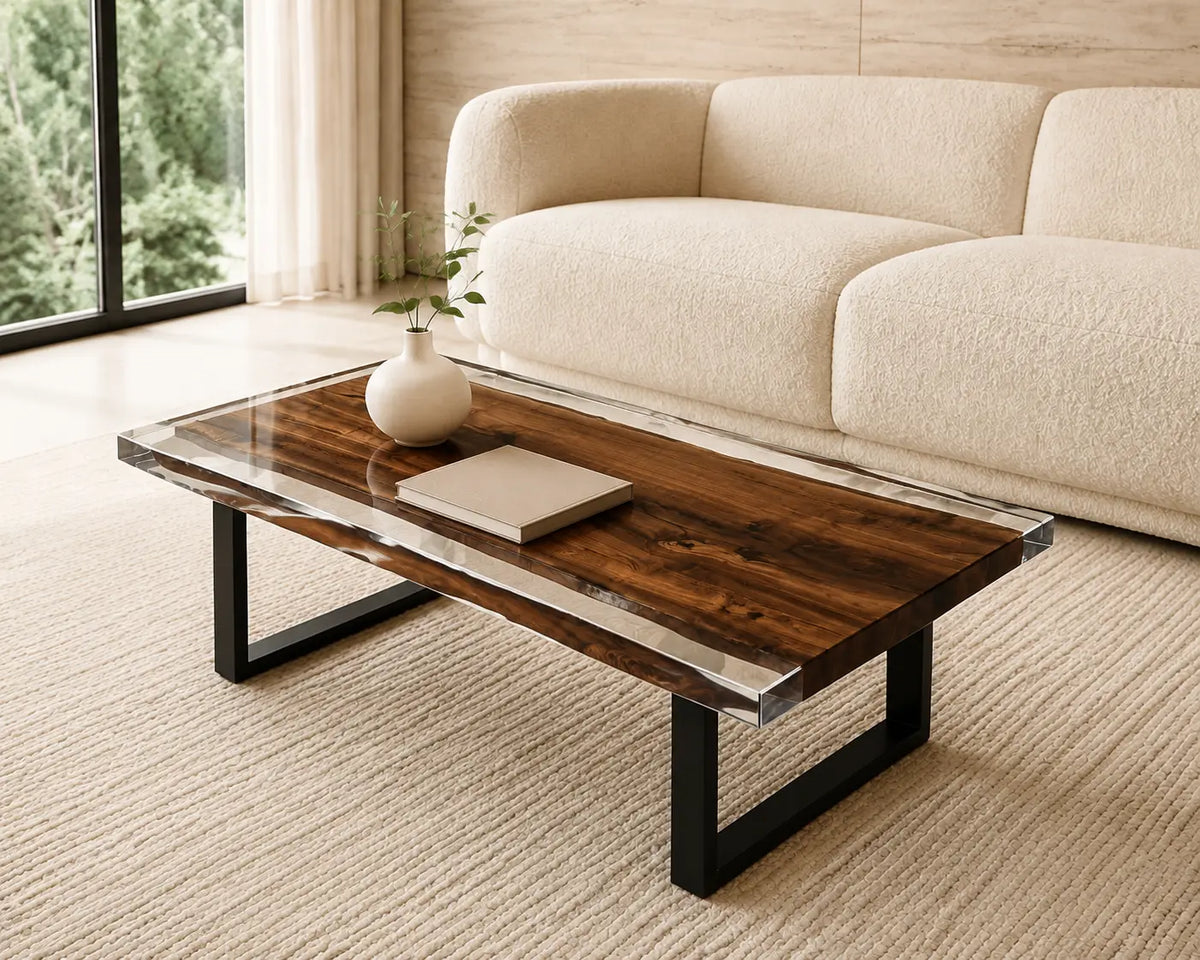 ECTC02 Glass Edge Crystal Clear Epoxy Black Walnut Coffee Table featuring handcrafted black walnut and crystal clear resin-5