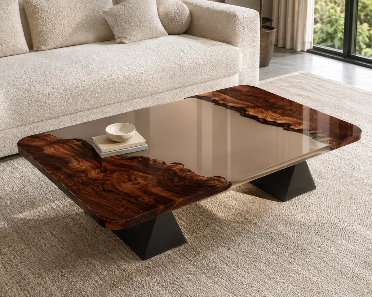 ECTC03 Smoke Portal Smoky Clear Epoxy Black Walnut Coffee Table featuring handcrafted black walnut and smoky clear resin-1