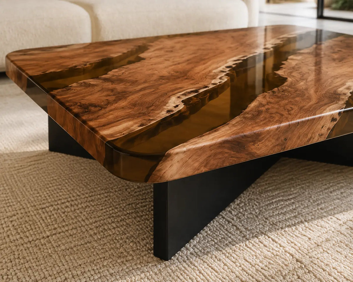 ECTC04 Bronze Channels Bronze Brown Epoxy Black Walnut Coffee Table featuring handcrafted black walnut and bronze brown resin-3