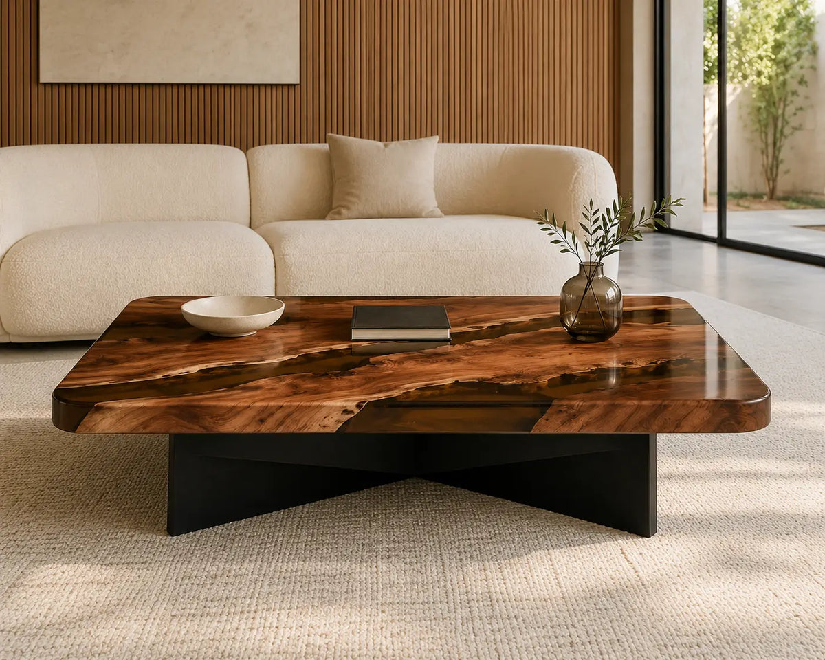 ECTC04 Bronze Channels Bronze Brown Epoxy Black Walnut Coffee Table featuring handcrafted black walnut and bronze brown resin-4
