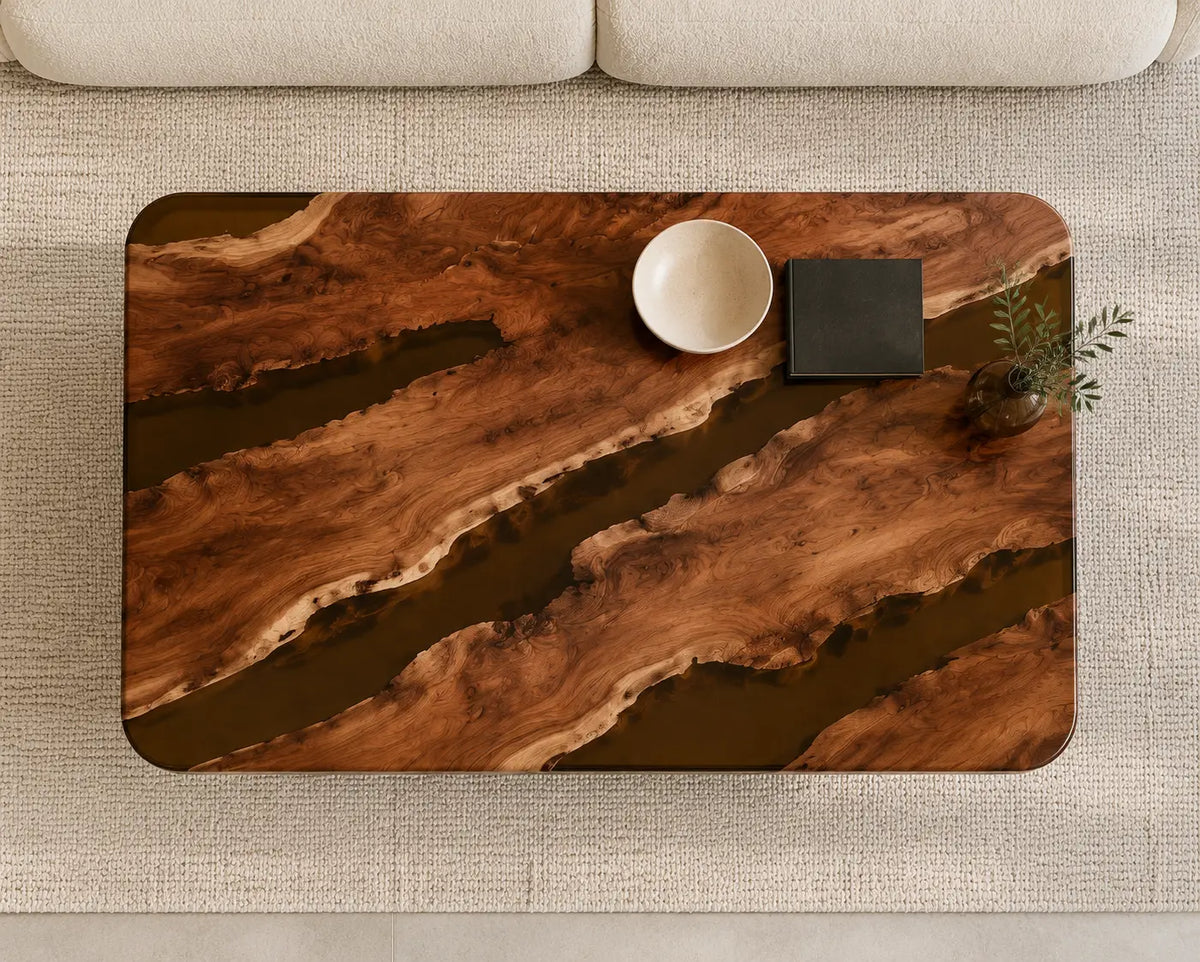 ECTC04 Bronze Channels Bronze Brown Epoxy Black Walnut Coffee Table featuring handcrafted black walnut and bronze brown resin-5