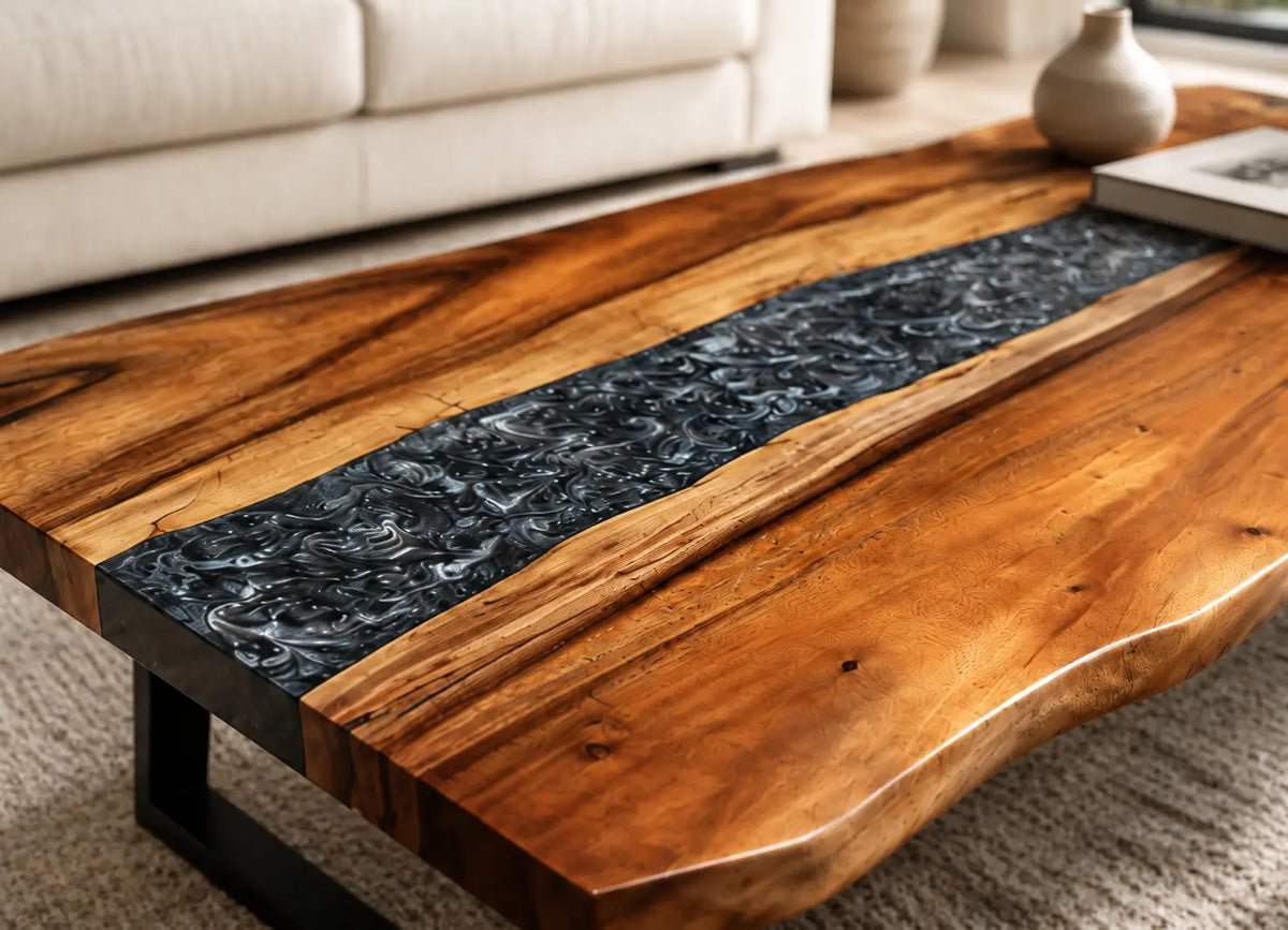 ECTC05 Silver Torrent Silver Flake Black Epoxy Walnut Coffee Table featuring handcrafted walnut wood and silver flake black resin-2