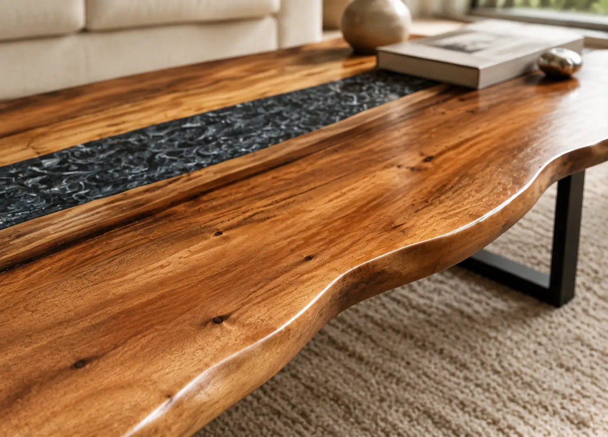 ECTC05 Silver Torrent Silver Flake Black Epoxy Walnut Coffee Table featuring handcrafted walnut wood and silver flake black resin-3
