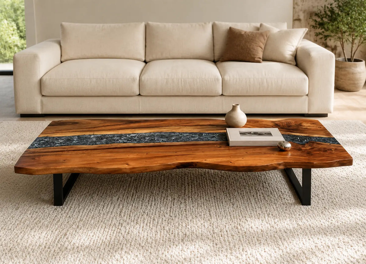 ECTC05 Silver Torrent Silver Flake Black Epoxy Walnut Coffee Table featuring handcrafted walnut wood and silver flake black resin-4