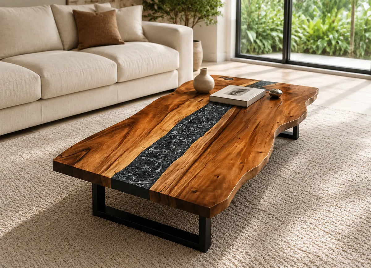 ECTC05 Silver Torrent Silver Flake Black Epoxy Walnut Coffee Table featuring handcrafted walnut wood and silver flake black resin-6