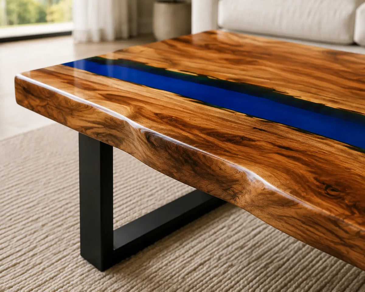 ECTC06 Cobalt Line Cobalt Blue Epoxy Walnut Coffee Table featuring handcrafted walnut wood and cobalt blue resin-2