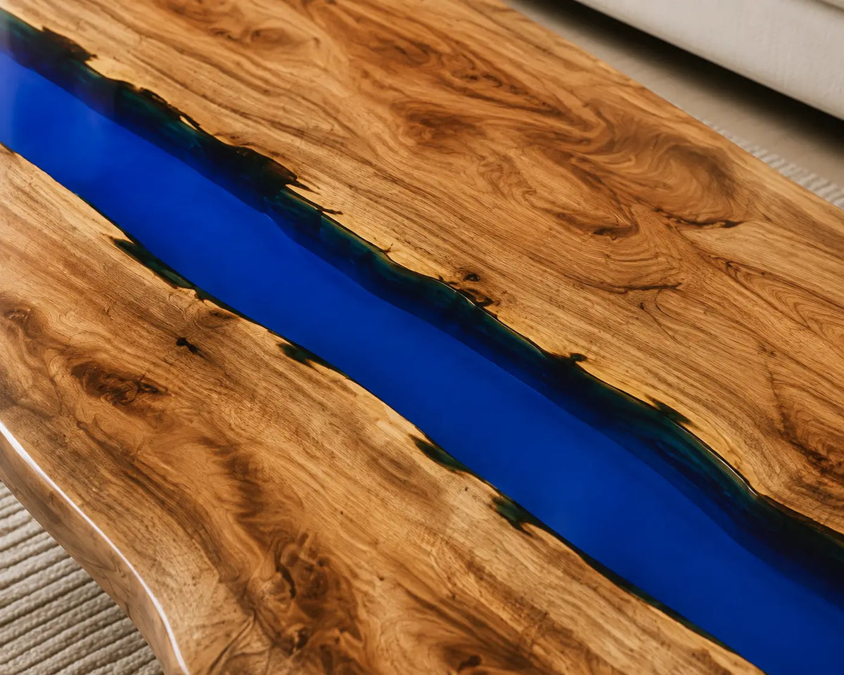 ECTC06 Cobalt Line Cobalt Blue Epoxy Walnut Coffee Table featuring handcrafted walnut wood and cobalt blue resin-3