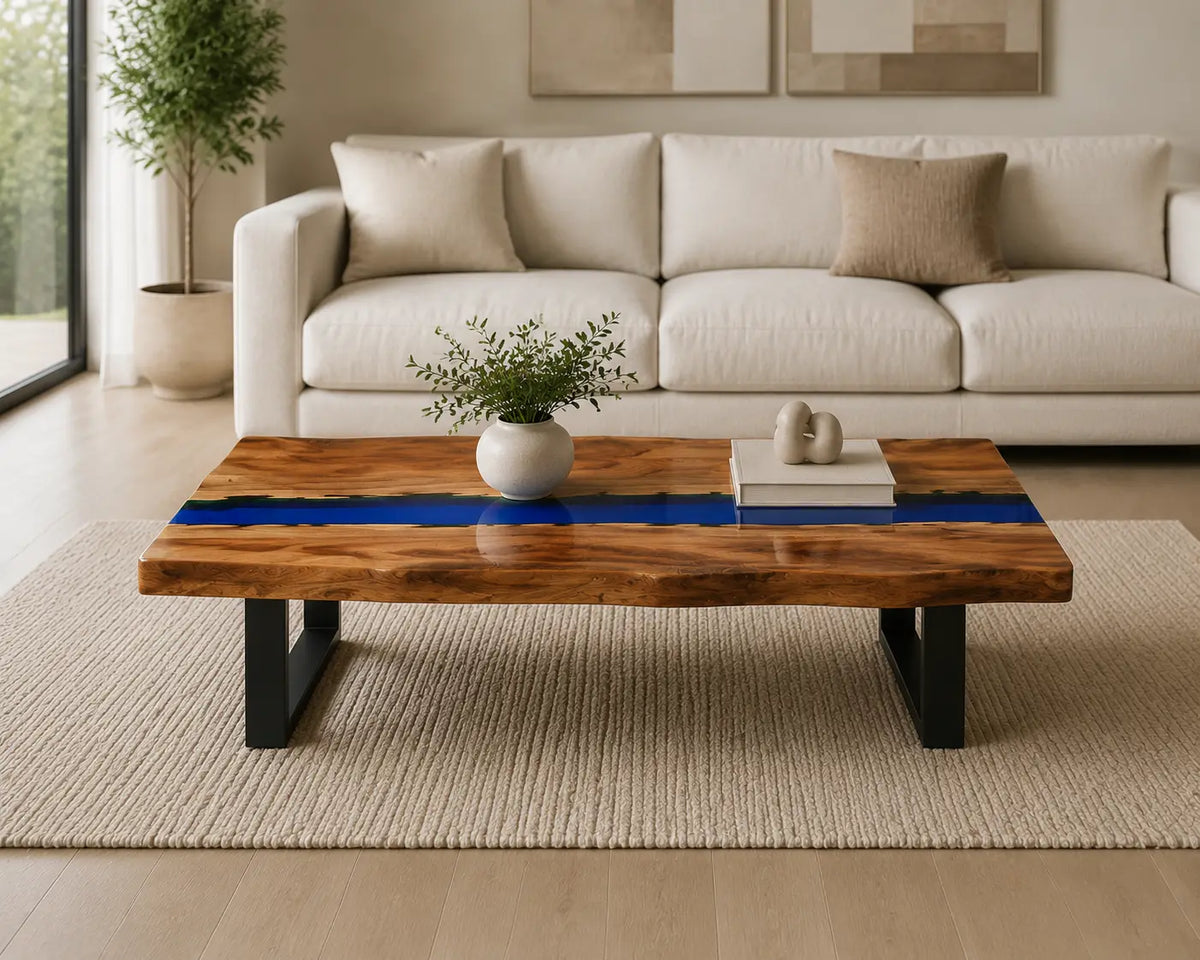 ECTC06 Cobalt Line Cobalt Blue Epoxy Walnut Coffee Table featuring handcrafted walnut wood and cobalt blue resin-4