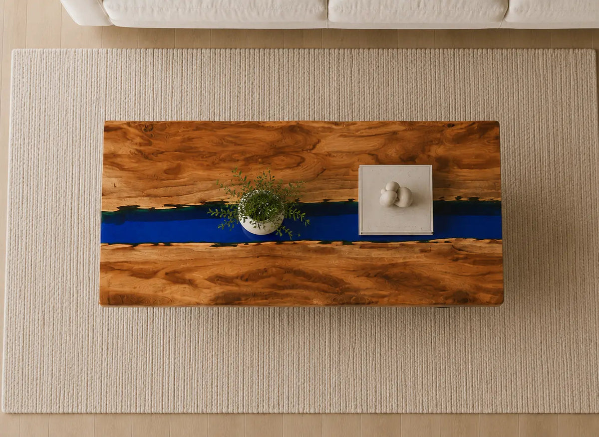 ECTC06 Cobalt Line Cobalt Blue Epoxy Walnut Coffee Table featuring handcrafted walnut wood and cobalt blue resin-5