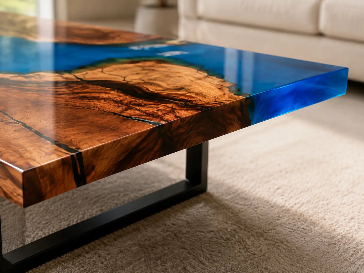 ECTC07 Azure Basin Cobalt Blue Epoxy Walnut Coffee Table featuring handcrafted walnut wood and cobalt blue resin-2