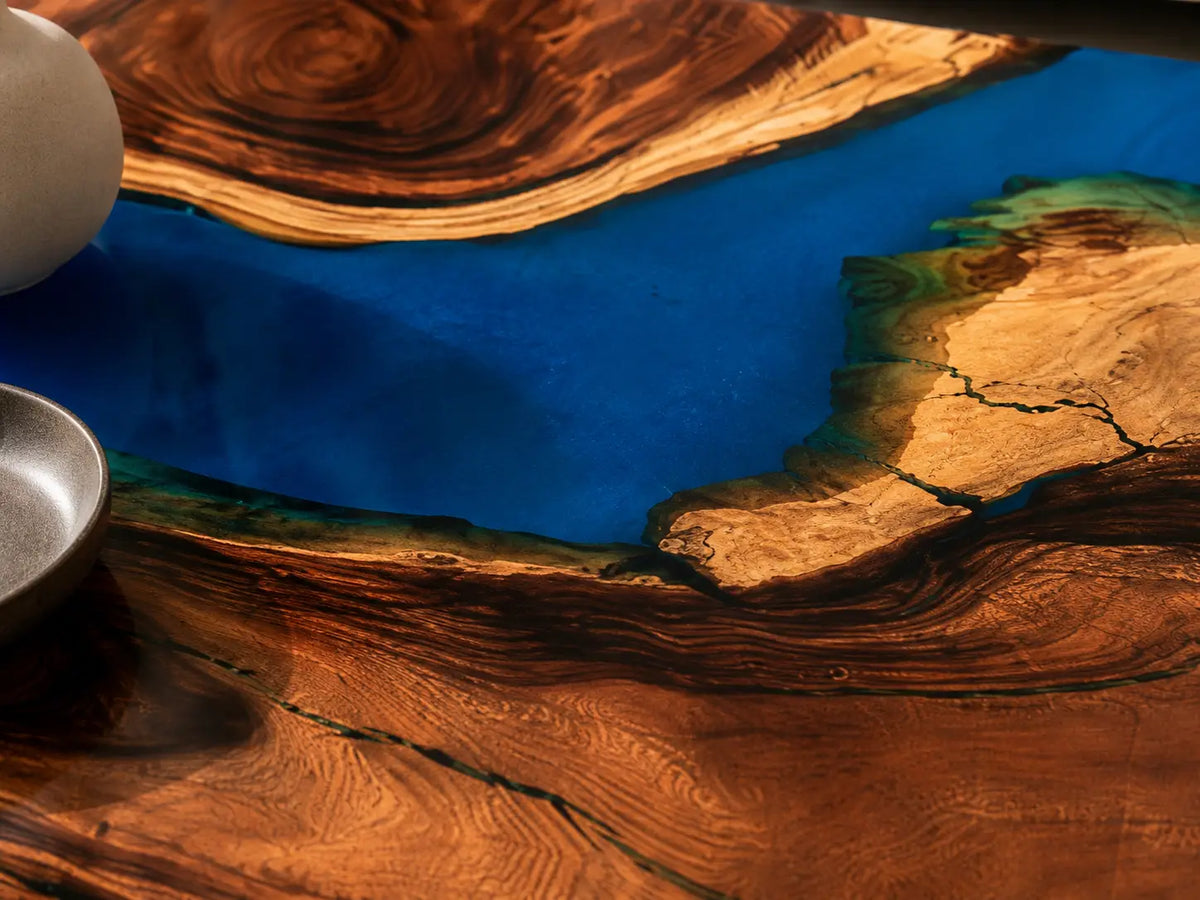 ECTC07 Azure Basin Cobalt Blue Epoxy Walnut Coffee Table featuring handcrafted walnut wood and cobalt blue resin-3