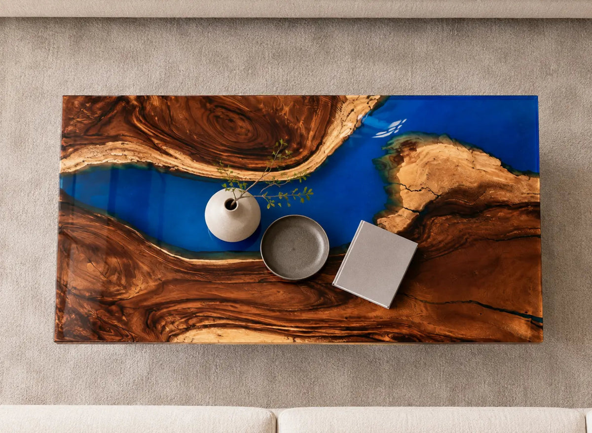 ECTC07 Azure Basin Cobalt Blue Epoxy Walnut Coffee Table featuring handcrafted walnut wood and cobalt blue resin-4