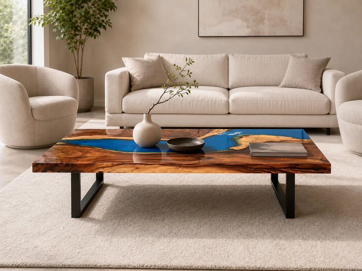 ECTC07 Azure Basin Cobalt Blue Epoxy Walnut Coffee Table featuring handcrafted walnut wood and cobalt blue resin-5