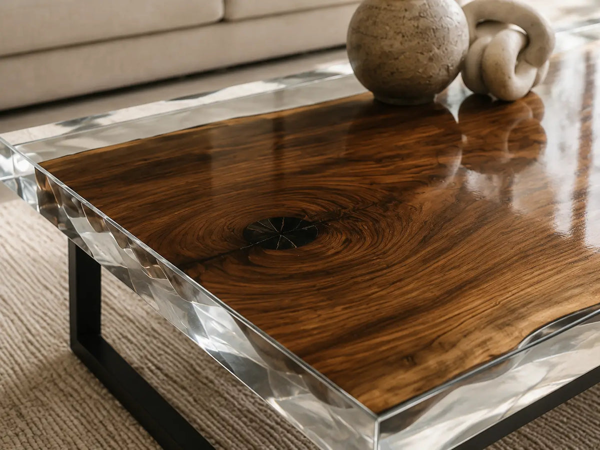 ECTC08 Clear Horizon Crystal Clear Epoxy Walnut Coffee Table featuring handcrafted walnut wood and crystal clear resin-2