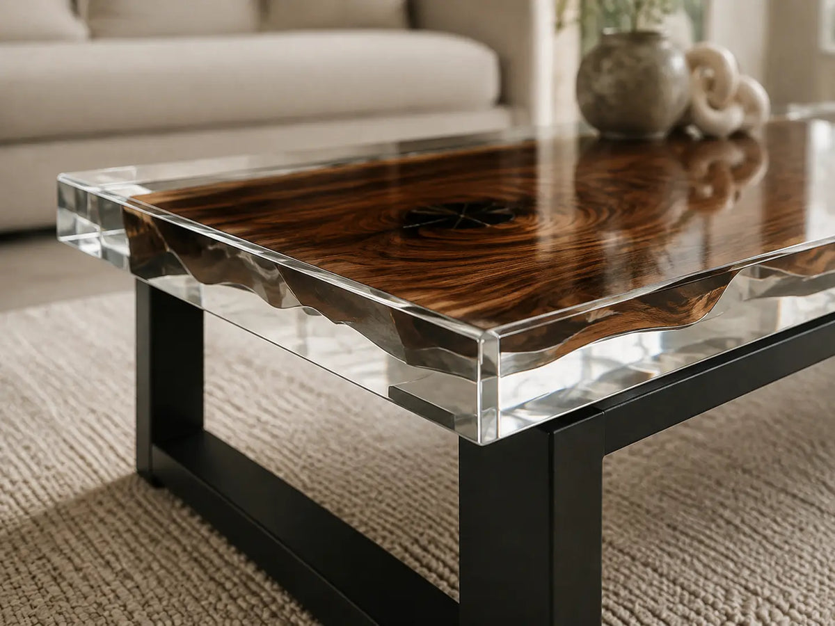 ECTC08 Clear Horizon Crystal Clear Epoxy Walnut Coffee Table featuring handcrafted walnut wood and crystal clear resin-3