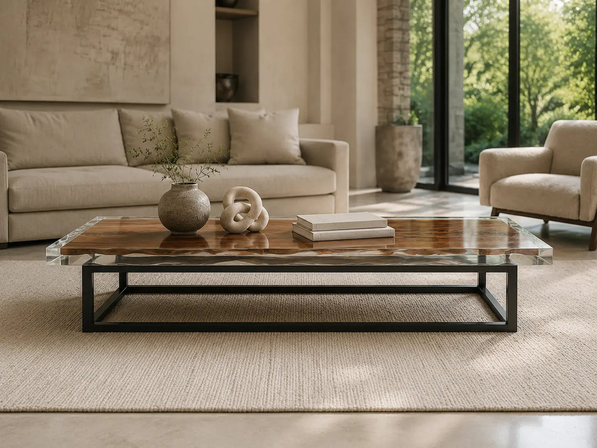 ECTC08 Clear Horizon Crystal Clear Epoxy Walnut Coffee Table featuring handcrafted walnut wood and crystal clear resin-4
