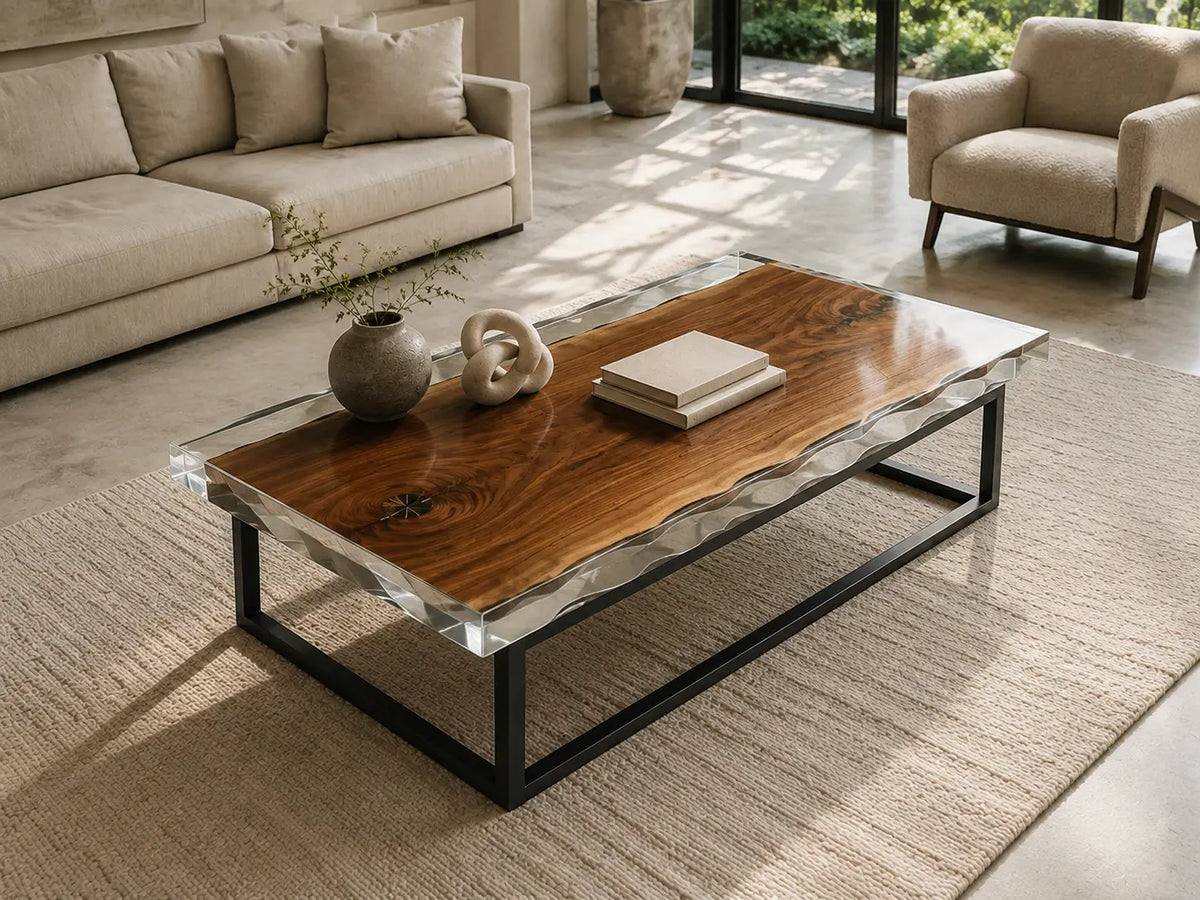 ECTC08 Clear Horizon Crystal Clear Epoxy Walnut Coffee Table featuring handcrafted walnut wood and crystal clear resin-6