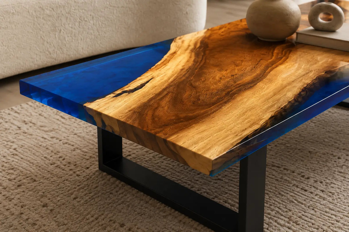 ECTC09 Blue Peninsula Cobalt Blue Epoxy Walnut Coffee Table featuring handcrafted walnut wood and cobalt blue resin-2