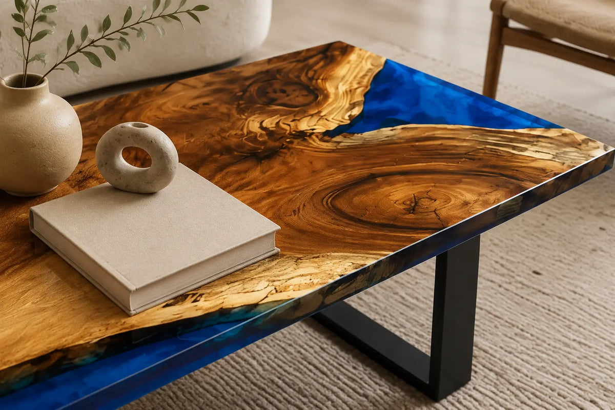 ECTC09 Blue Peninsula Cobalt Blue Epoxy Walnut Coffee Table featuring handcrafted walnut wood and cobalt blue resin-3