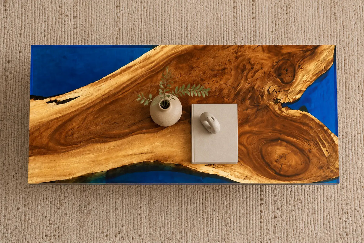 ECTC09 Blue Peninsula Cobalt Blue Epoxy Walnut Coffee Table featuring handcrafted walnut wood and cobalt blue resin-4