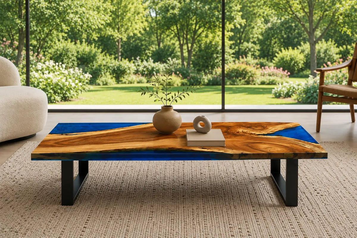 ECTC09 Blue Peninsula Cobalt Blue Epoxy Walnut Coffee Table featuring handcrafted walnut wood and cobalt blue resin-5