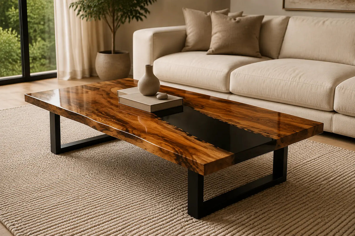 ECTC10 Obsidian Bridge Black Epoxy Walnut Coffee Table featuring handcrafted walnut wood and black resin-4