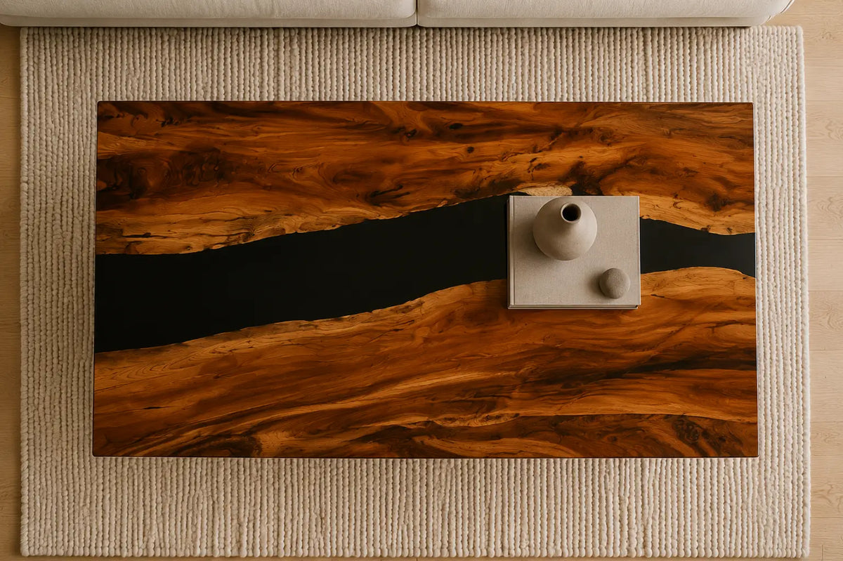 ECTC10 Obsidian Bridge Black Epoxy Walnut Coffee Table featuring handcrafted walnut wood and black resin-6