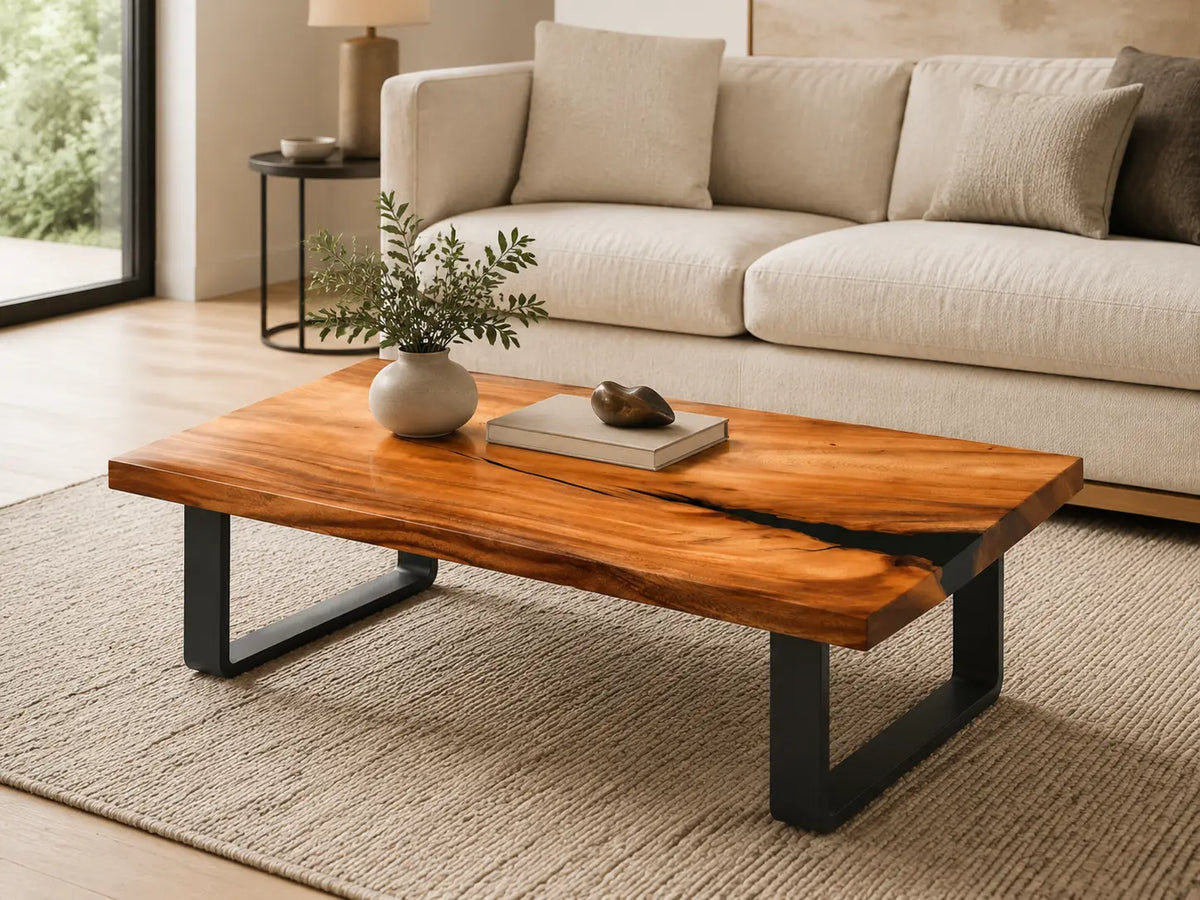 ECTC11 Shadow Inlet Black Epoxy Walnut Coffee Table featuring handcrafted walnut wood and black resin-1