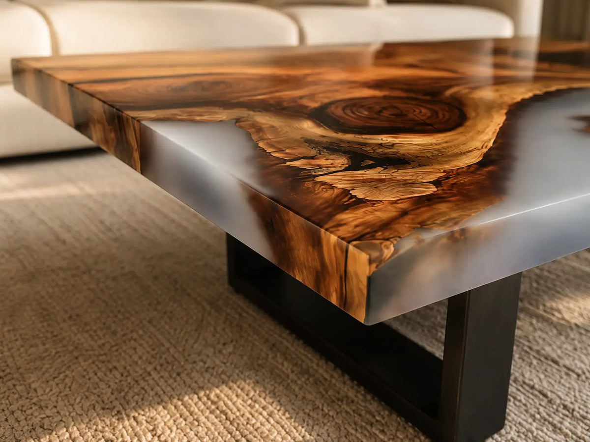 ECTC12 Pearl Archipelago Pearl White Epoxy Walnut Coffee Table featuring handcrafted walnut wood and pearl white resin-3