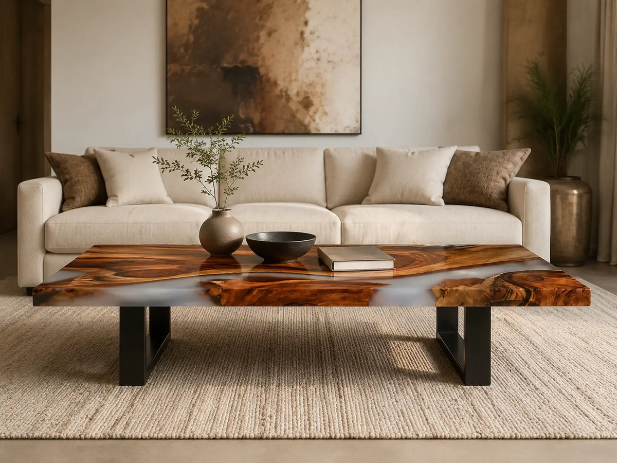 ECTC12 Pearl Archipelago Pearl White Epoxy Walnut Coffee Table featuring handcrafted walnut wood and pearl white resin-4