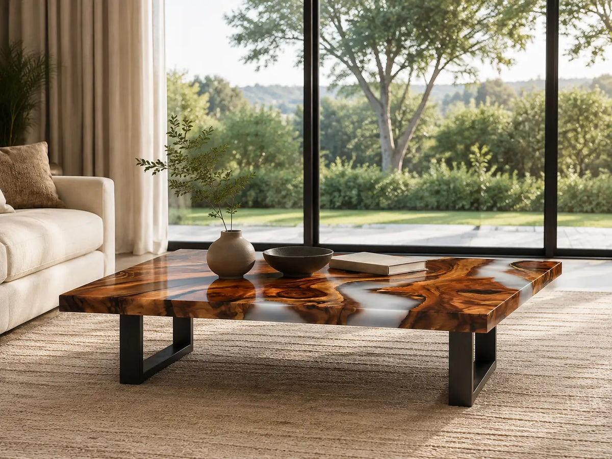 ECTC12 Pearl Archipelago Pearl White Epoxy Walnut Coffee Table featuring handcrafted walnut wood and pearl white resin-5