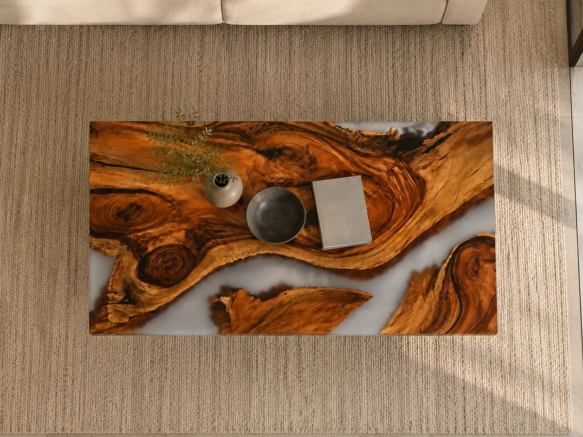 ECTC12 Pearl Archipelago Pearl White Epoxy Walnut Coffee Table featuring handcrafted walnut wood and pearl white resin-6