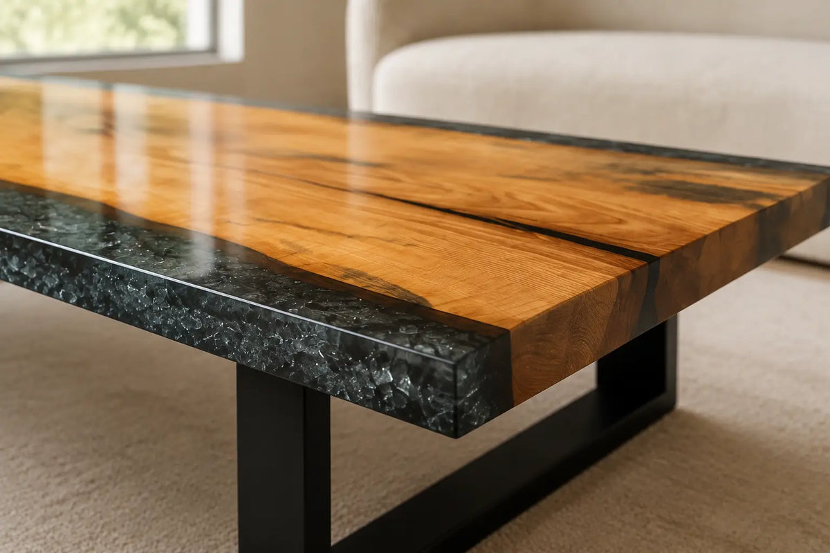 ECTC13 Midnight Banks Black Flake Epoxy Walnut Coffee Table featuring handcrafted walnut wood and black flake resin-3