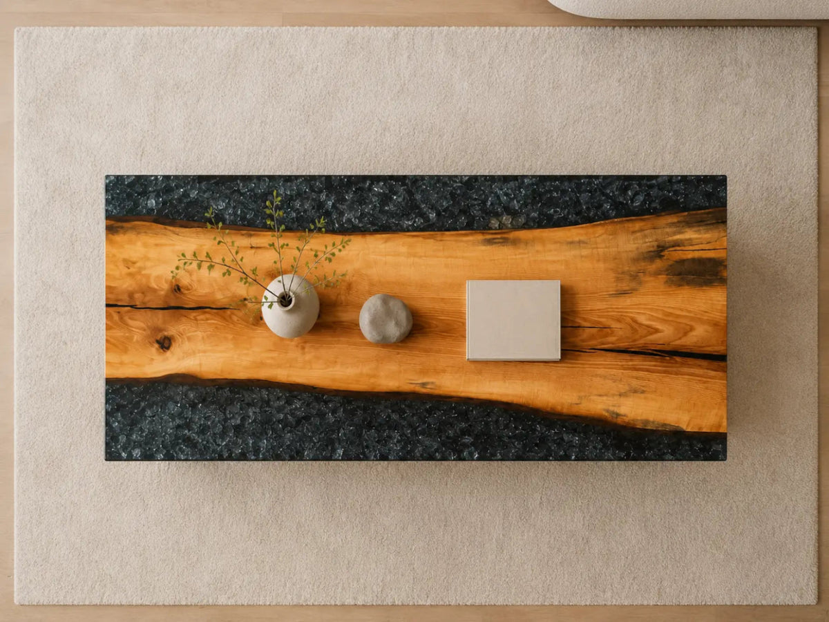ECTC13 Midnight Banks Black Flake Epoxy Walnut Coffee Table featuring handcrafted walnut wood and black flake resin-4