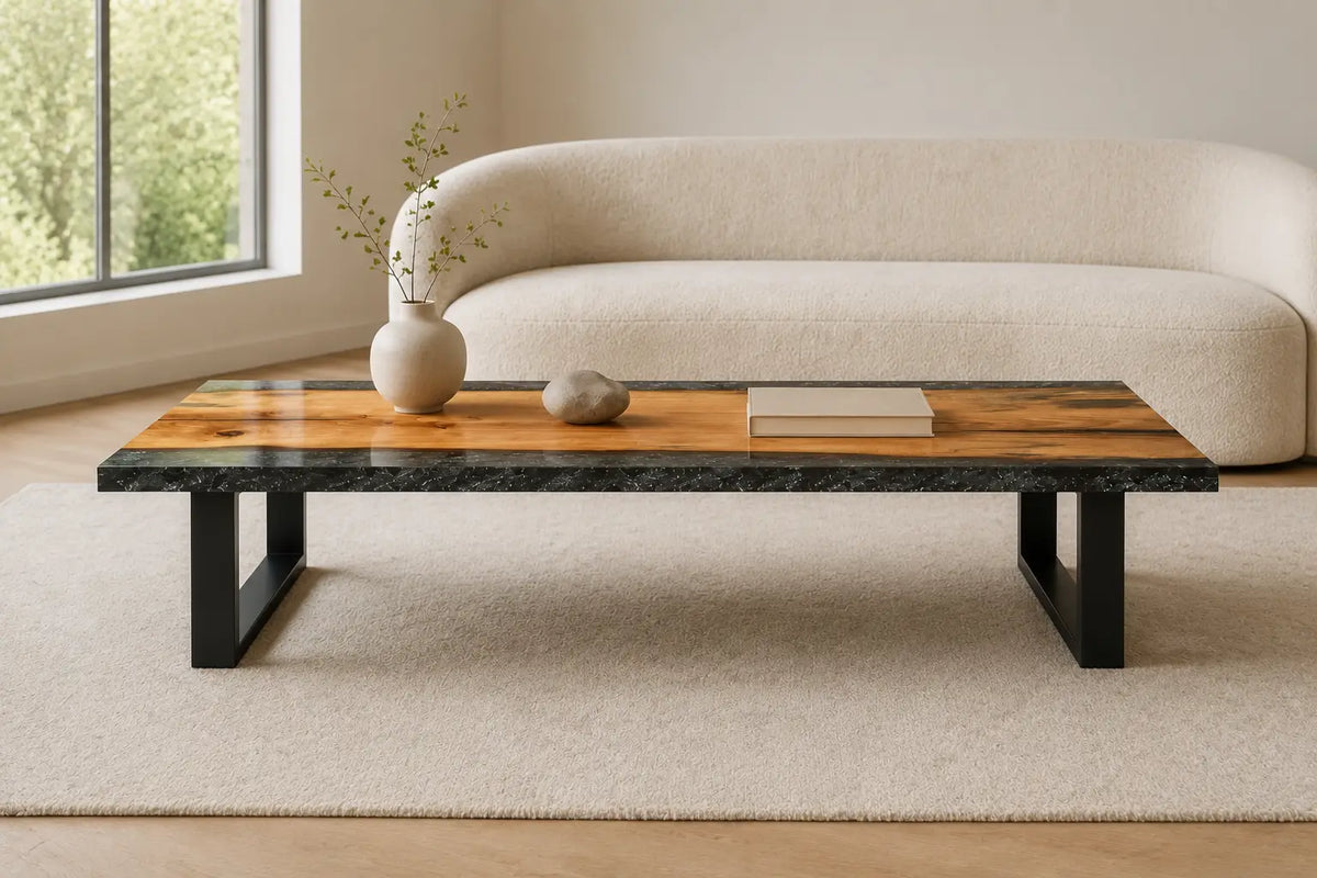 ECTC13 Midnight Banks Black Flake Epoxy Walnut Coffee Table featuring handcrafted walnut wood and black flake resin-5