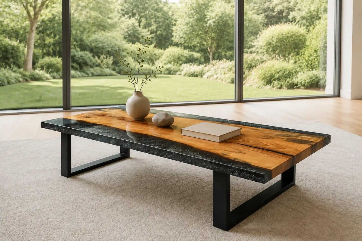 ECTC13 Midnight Banks Black Flake Epoxy Walnut Coffee Table featuring handcrafted walnut wood and black flake resin-6