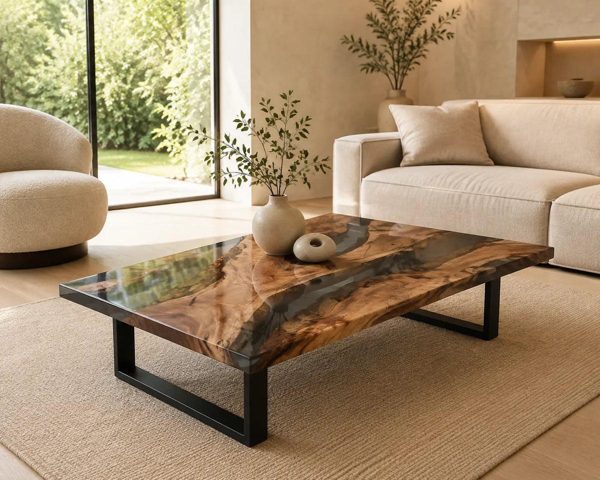 ECTC14 Smoked Delta Smoky Gray Epoxy Walnut Coffee Table featuring handcrafted walnut wood and smoky gray resin-1