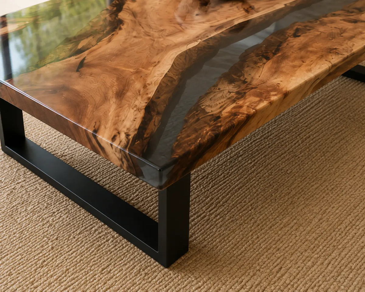 ECTC14 Smoked Delta Smoky Gray Epoxy Walnut Coffee Table featuring handcrafted walnut wood and smoky gray resin-3