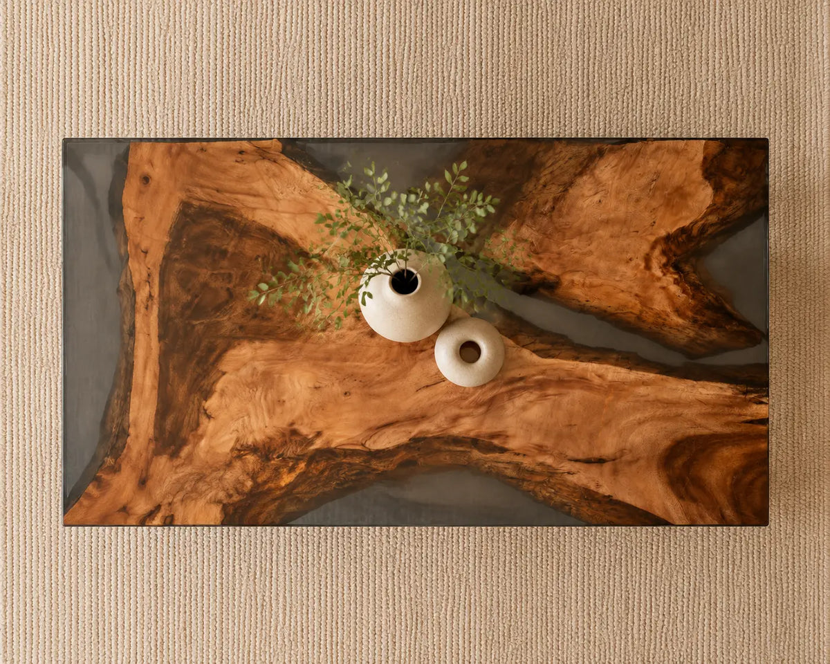 ECTC14 Smoked Delta Smoky Gray Epoxy Walnut Coffee Table featuring handcrafted walnut wood and smoky gray resin-6