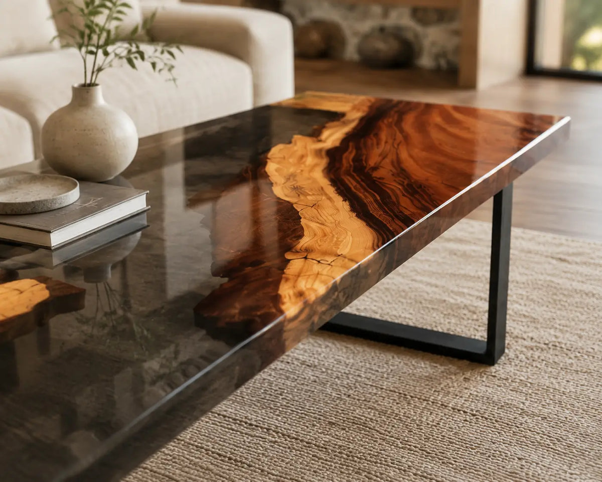 ECTC15 Black Divide Black Epoxy Walnut Coffee Table featuring handcrafted walnut wood and black resin-3