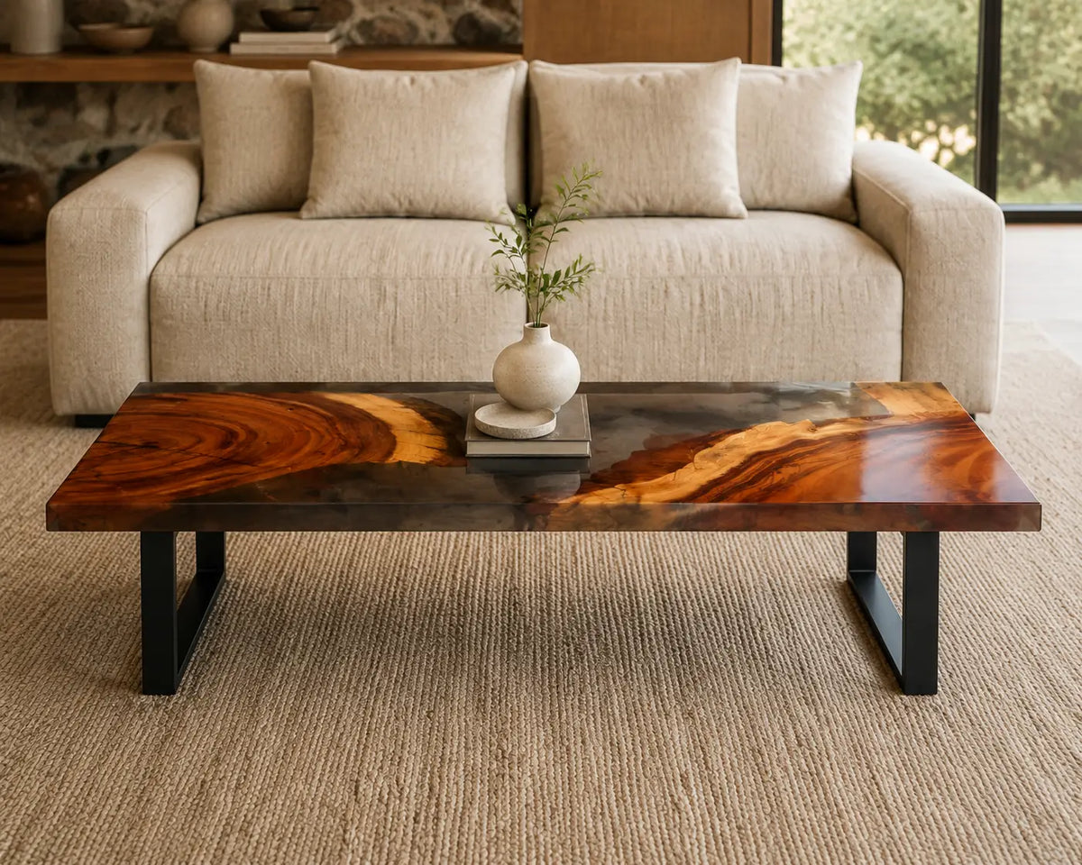 ECTC15 Black Divide Black Epoxy Walnut Coffee Table featuring handcrafted walnut wood and black resin-4