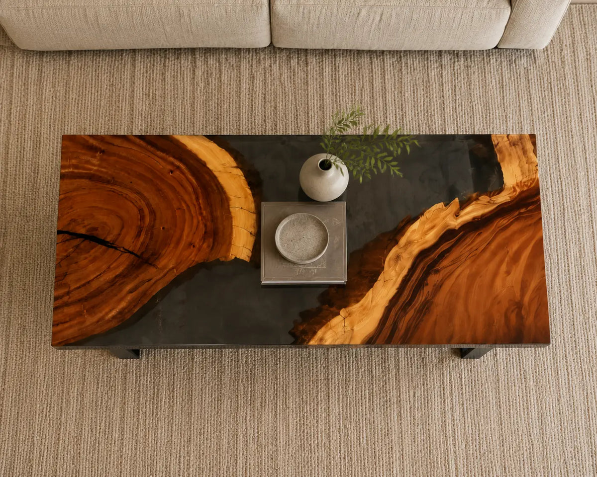 ECTC15 Black Divide Black Epoxy Walnut Coffee Table featuring handcrafted walnut wood and black resin-5