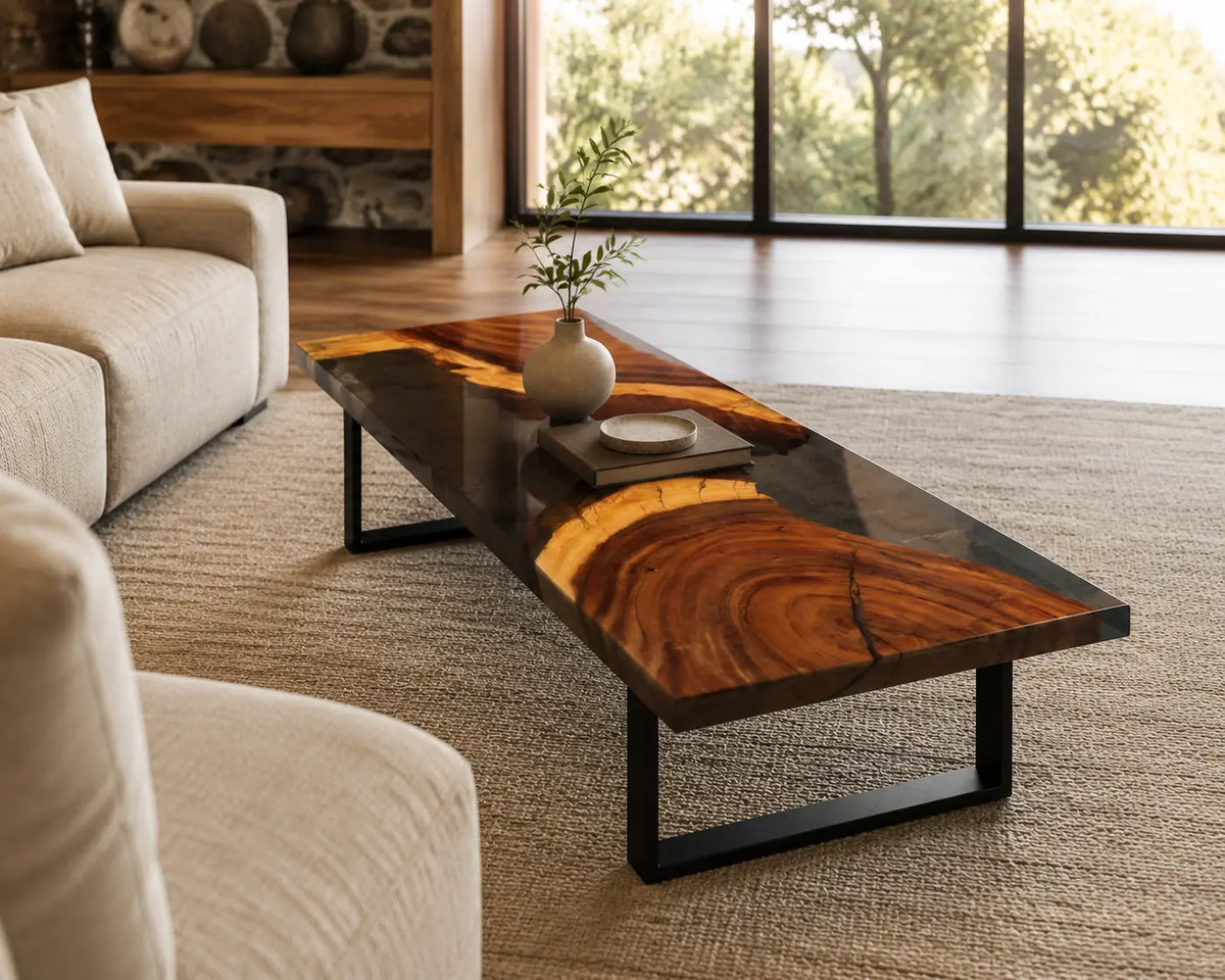 ECTC15 Black Divide Black Epoxy Walnut Coffee Table featuring handcrafted walnut wood and black resin-6