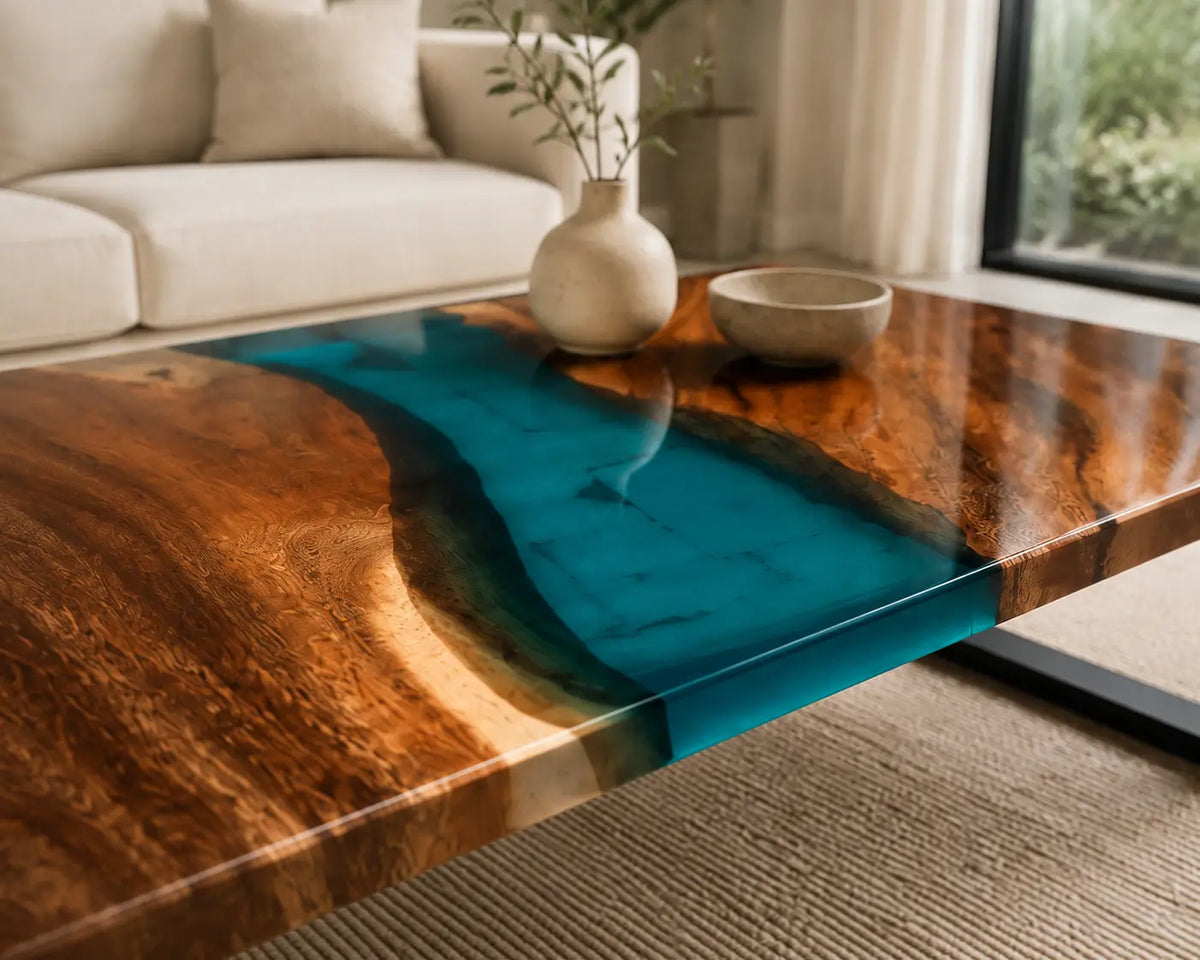 ECTC16 Turquoise Gate Turquoise Epoxy Walnut Coffee Table featuring handcrafted walnut wood and turquoise resin-3